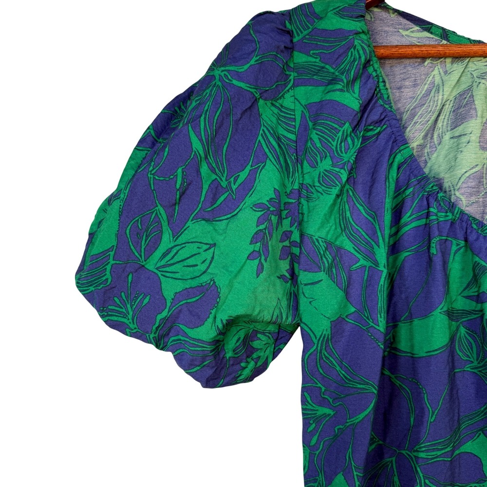 Tropical Floral Puff Sleeve Mini Dress Sz Medium | NWT | Stella & Julie Tahari - Picture 4 of 8